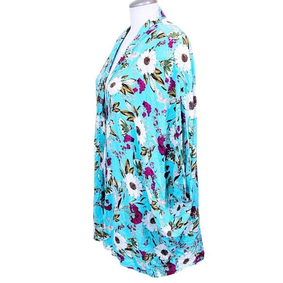 Victorias Secret Open Front Kimono Womens Size M L Blue Floral Boho Romantic - Picture 4 of 6